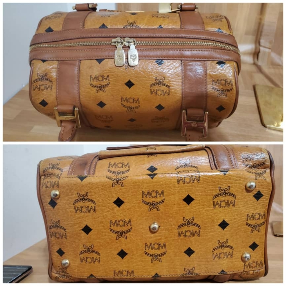 Authentic MCM Cognac Visetos Leather Boston Bag - Picture 8 of 11